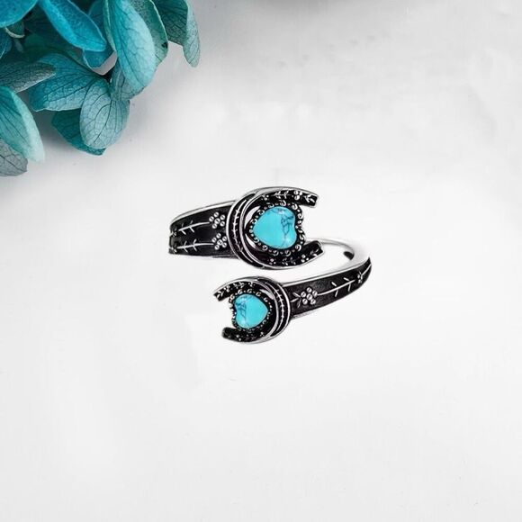 Western Horseshoe Turquoise Heart Spoon Good Luck Ring Sterling Silver - Picture 5 of 6